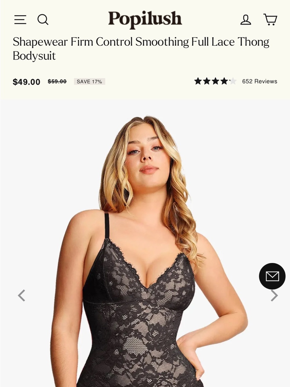 Popilush NWT Lace Shapewear Firm Control Thong Bodysuit - black